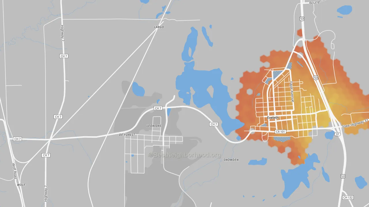 Bike Grade map of Leonidas, MN
