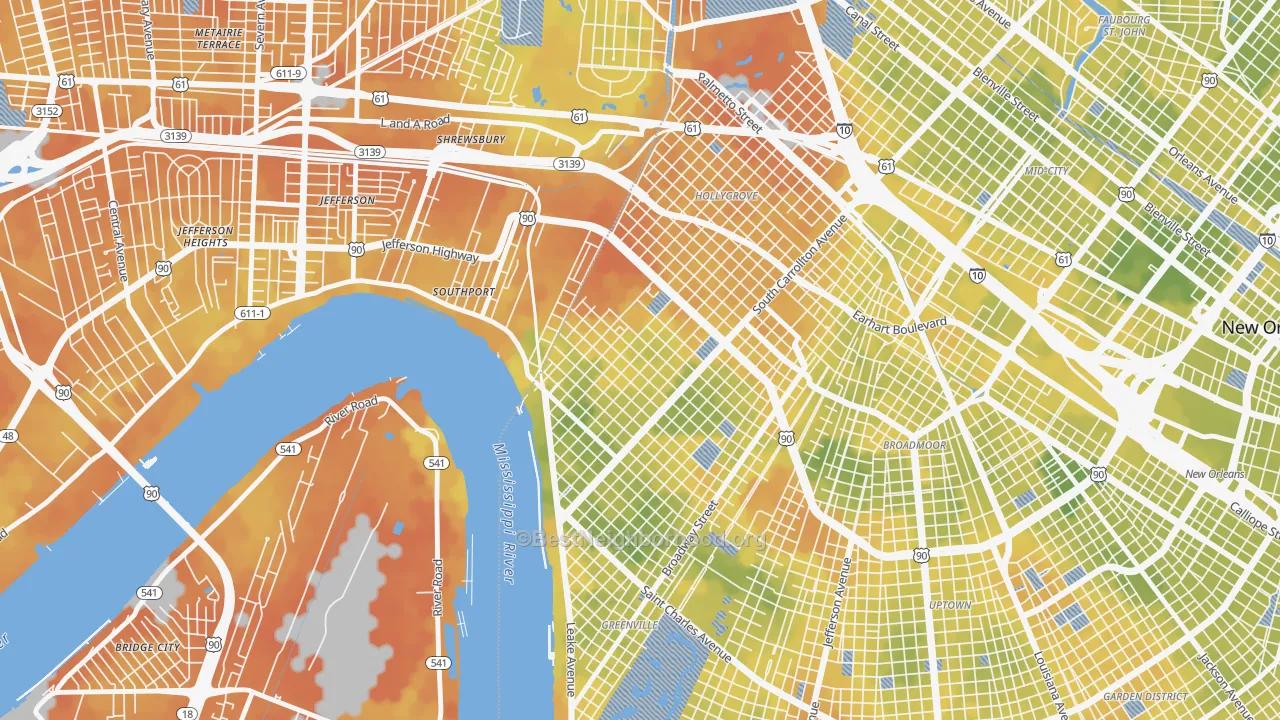 Bike Grade map of Leonidas, New Orleans, LA