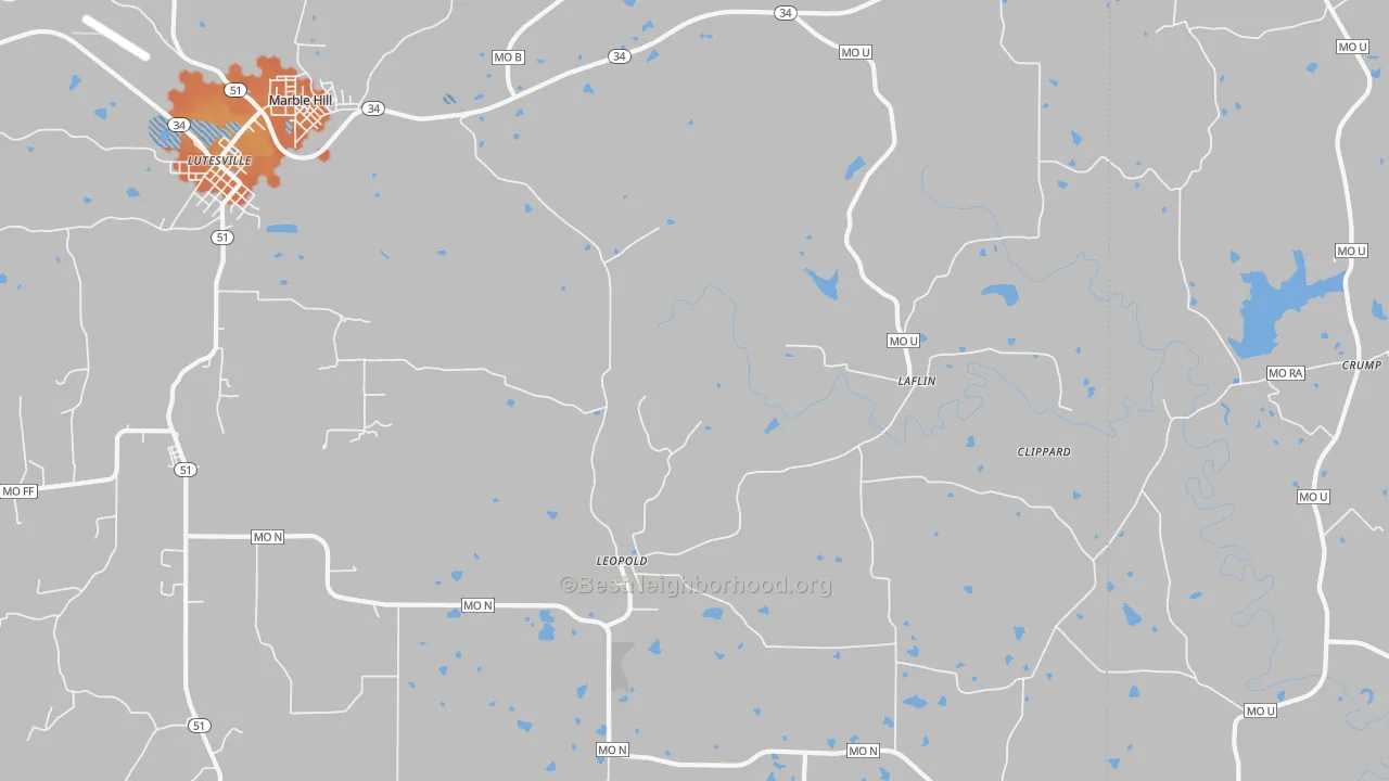 Bike Grade map of Leopold, MO