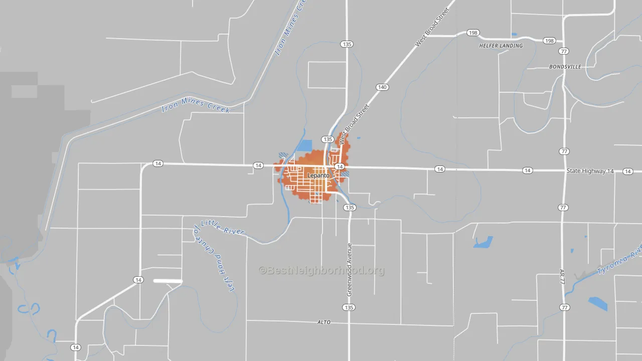 Bike Grade map of Lepanto, AR