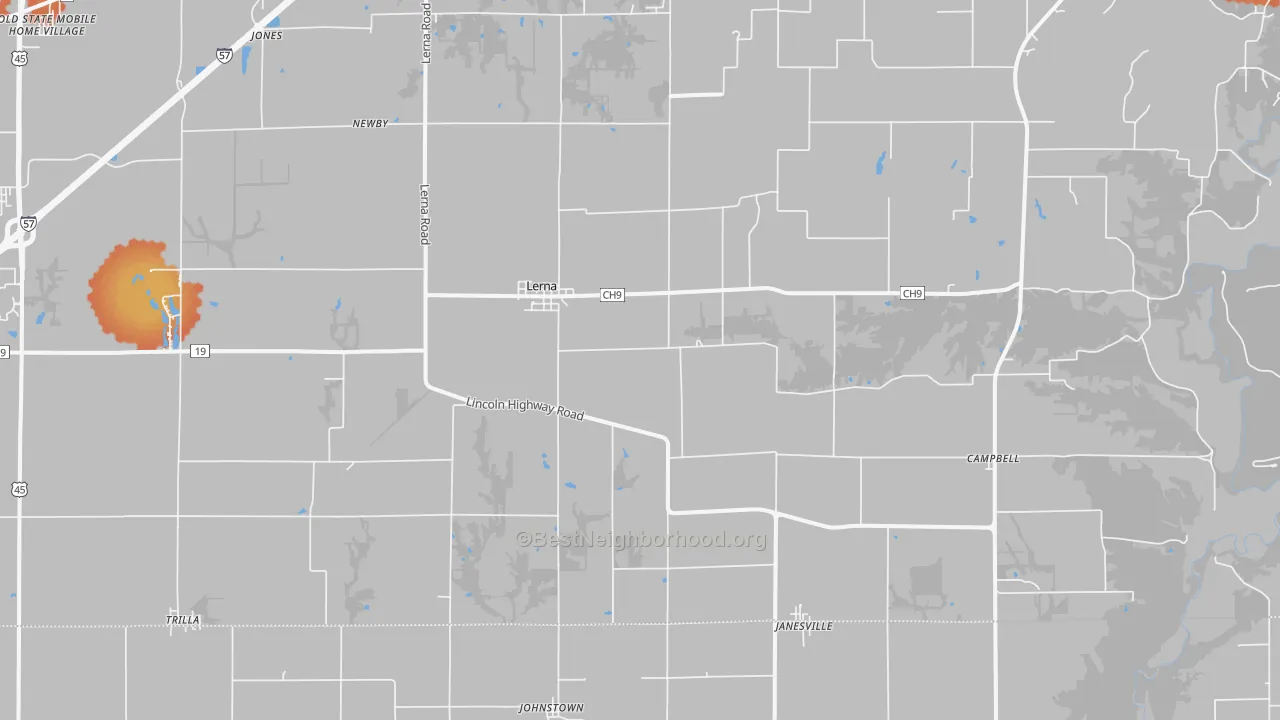 Bike Grade map of Lerna, IL