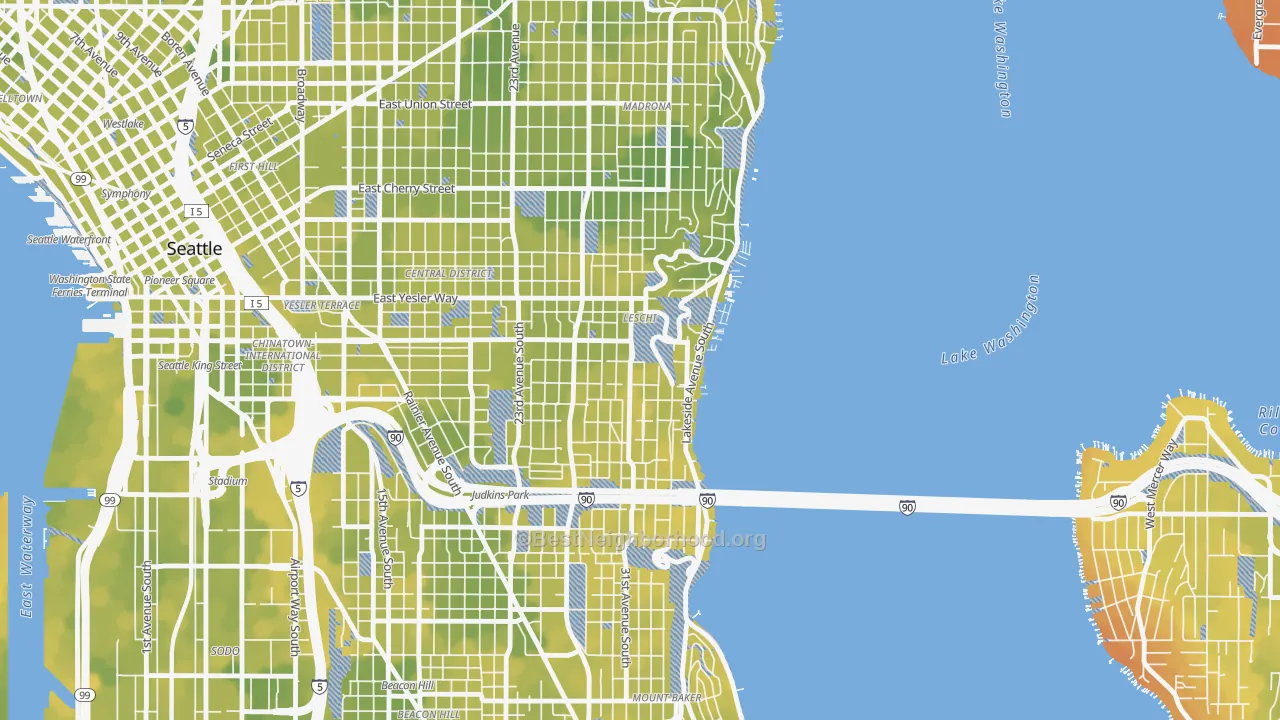 Bike Grade map of Leschi, Seattle, WA