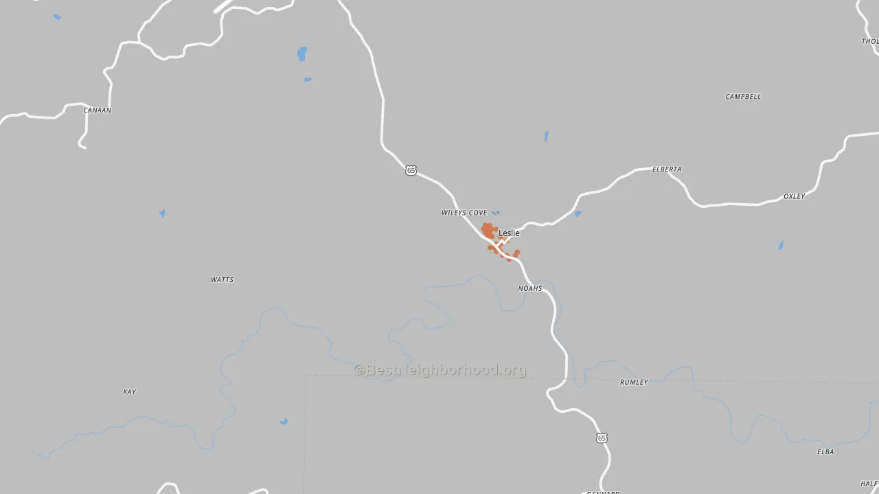 Bike Grade map of Leslie, AR