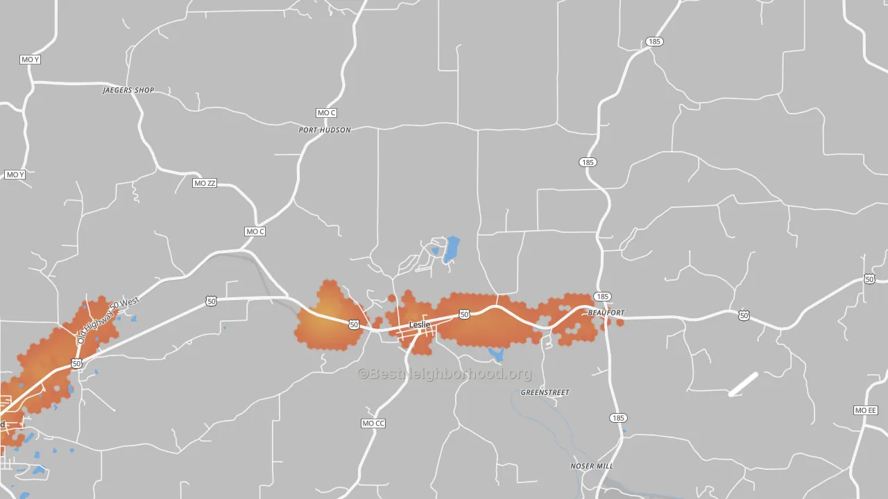Bike Grade map of Leslie, MO