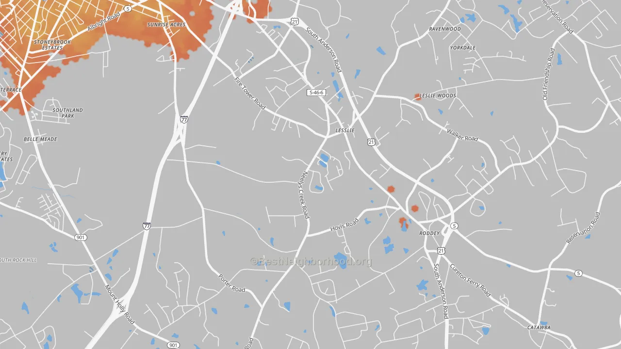 Bike Grade map of Lesslie, SC