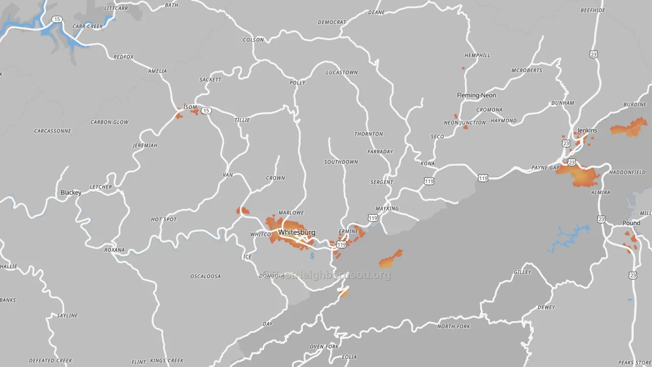 Bike Grade map of Letcher County, KY
