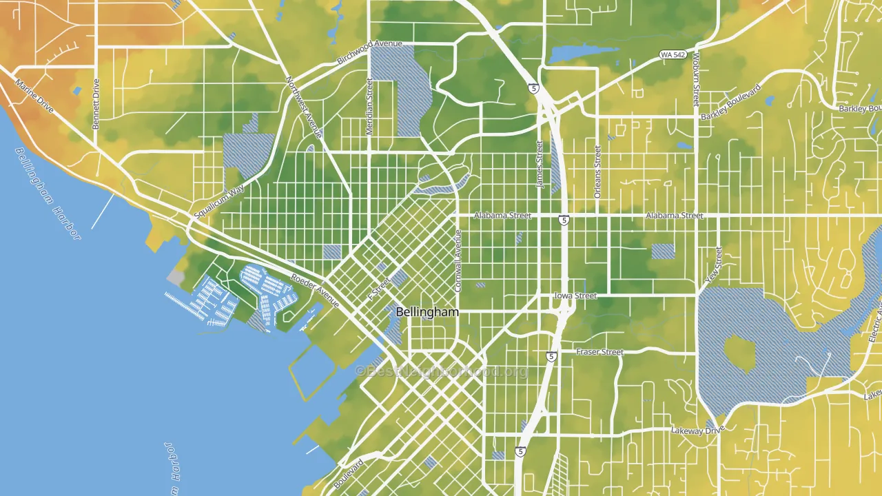Bike Grade map of Lettered Streets, Bellingham, WA
