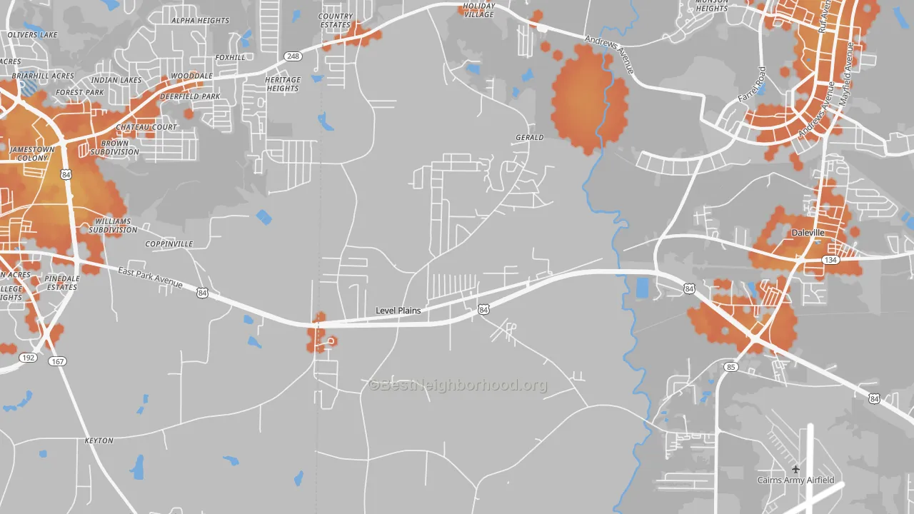 Bike Grade map of Level Plains, AL