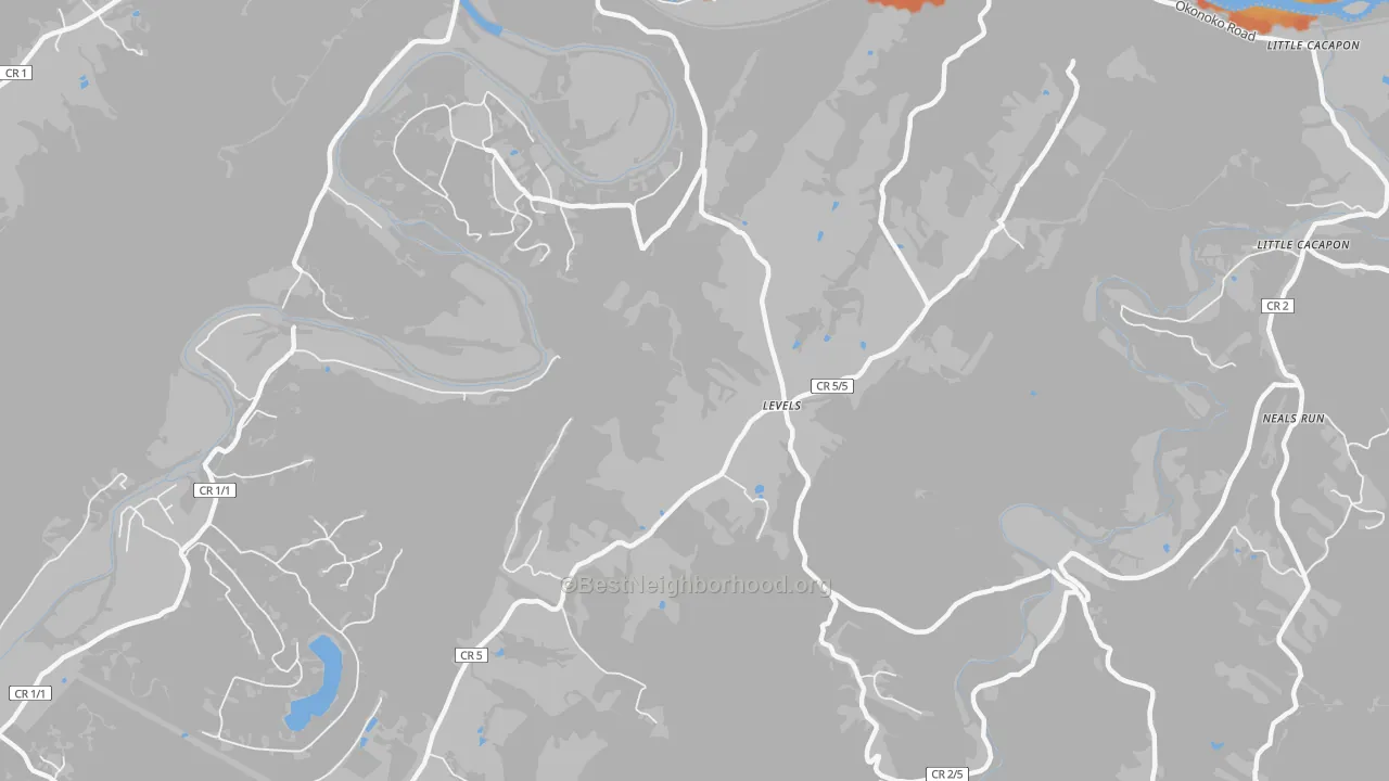 Bike Grade map of Levels, WV