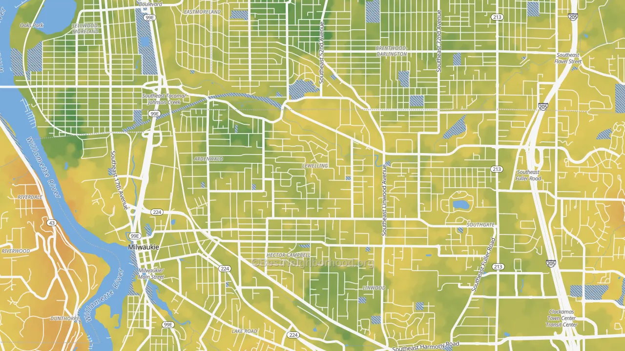 Bike Grade map of Lewelling, Milwaukie, OR