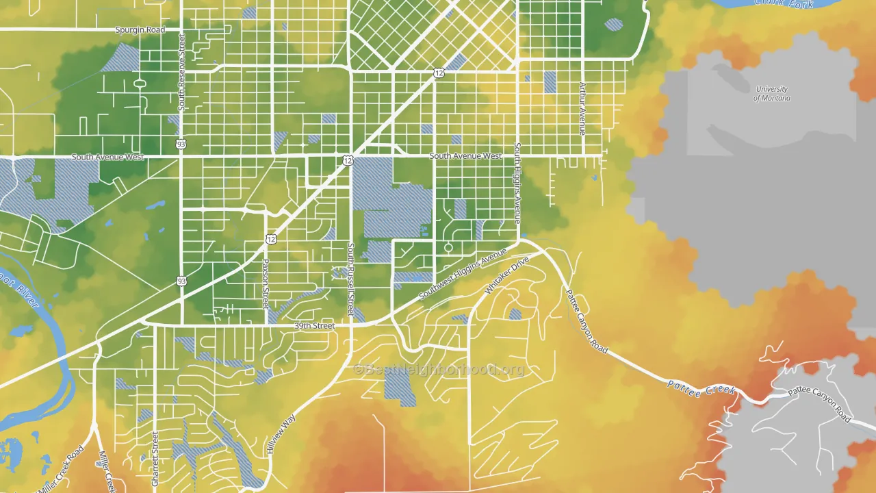 Bike Grade map of Lewis and Clark, Missoula, MT