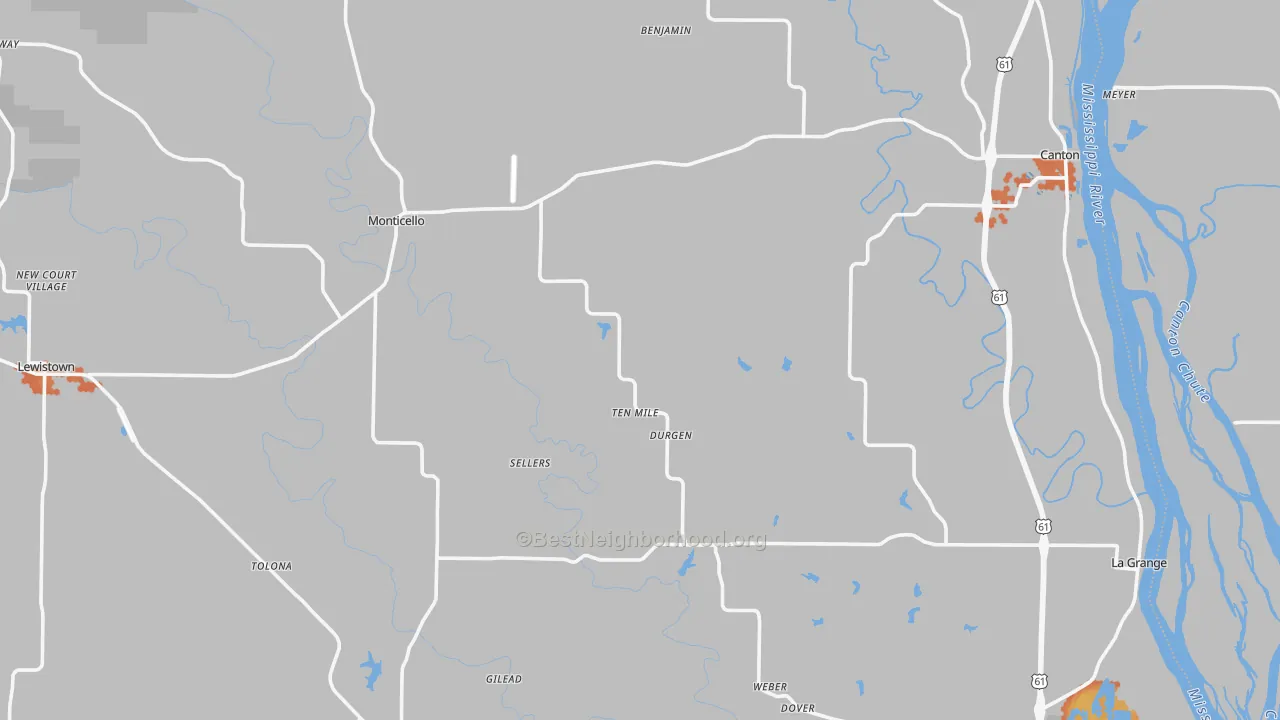 Bike Grade map of Lewis County, MO