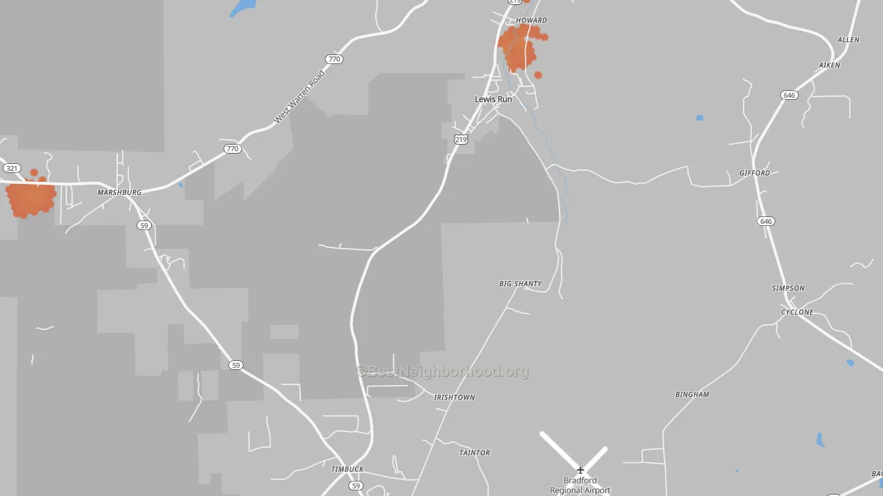 Bike Grade map of Lewis Run, PA