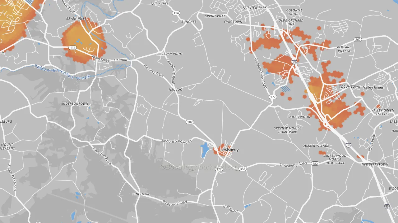 Bike Grade map of Lewisberry, PA