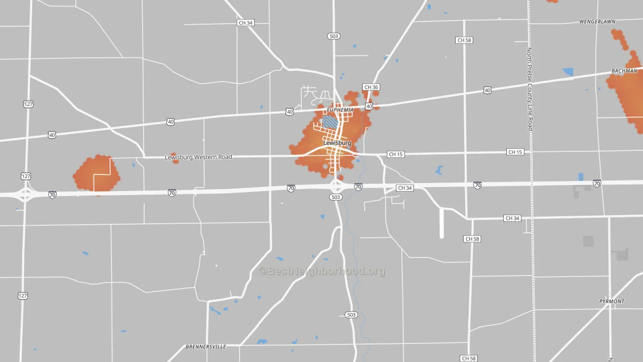 Bike Grade map of Lewisburg, OH