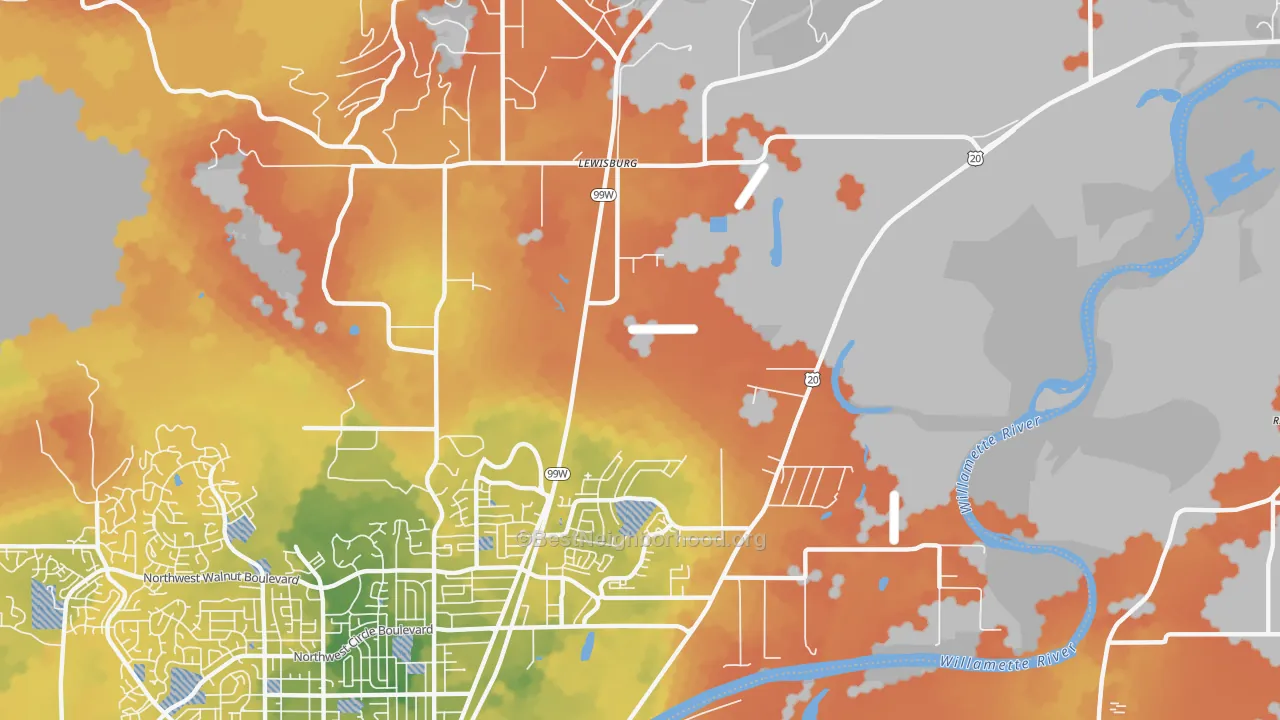 Bike Grade map of Lewisburg, OR