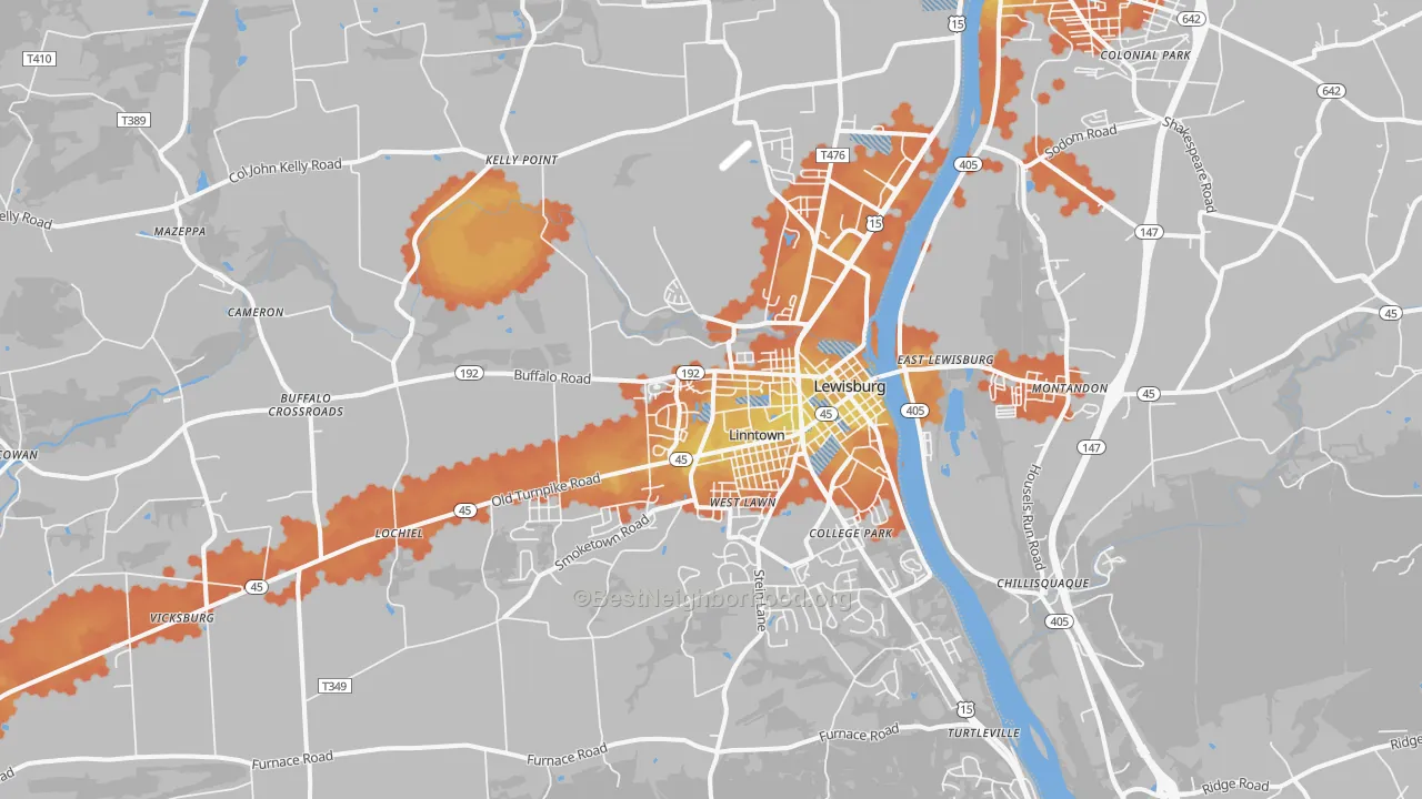 Bike Grade map of Lewisburg, PA