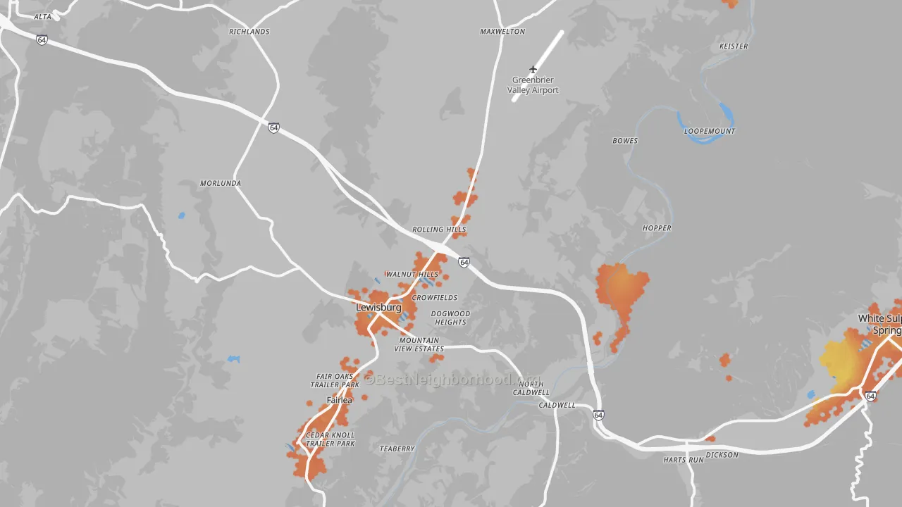 Bike Grade map of Lewisburg, WV