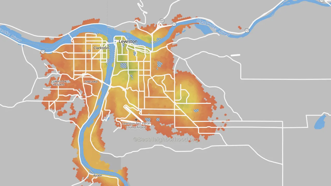 Bike Grade map of Lewiston, ID