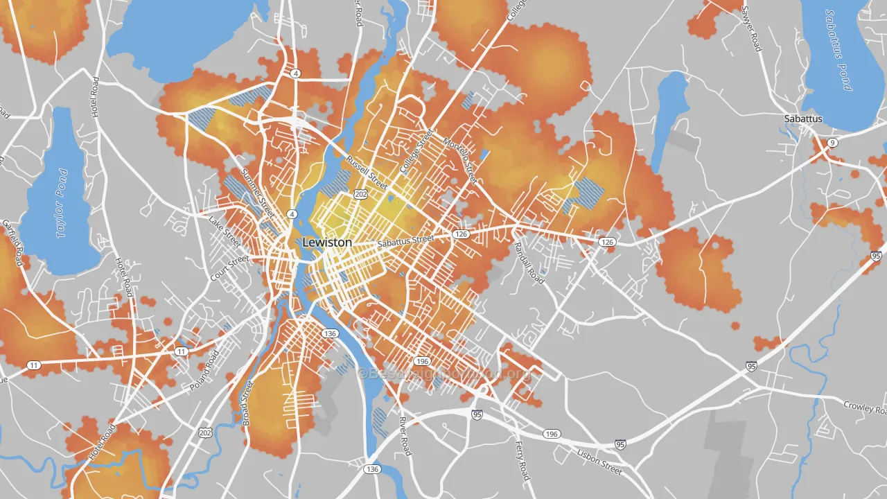 Bike Grade map of Lewiston, ME