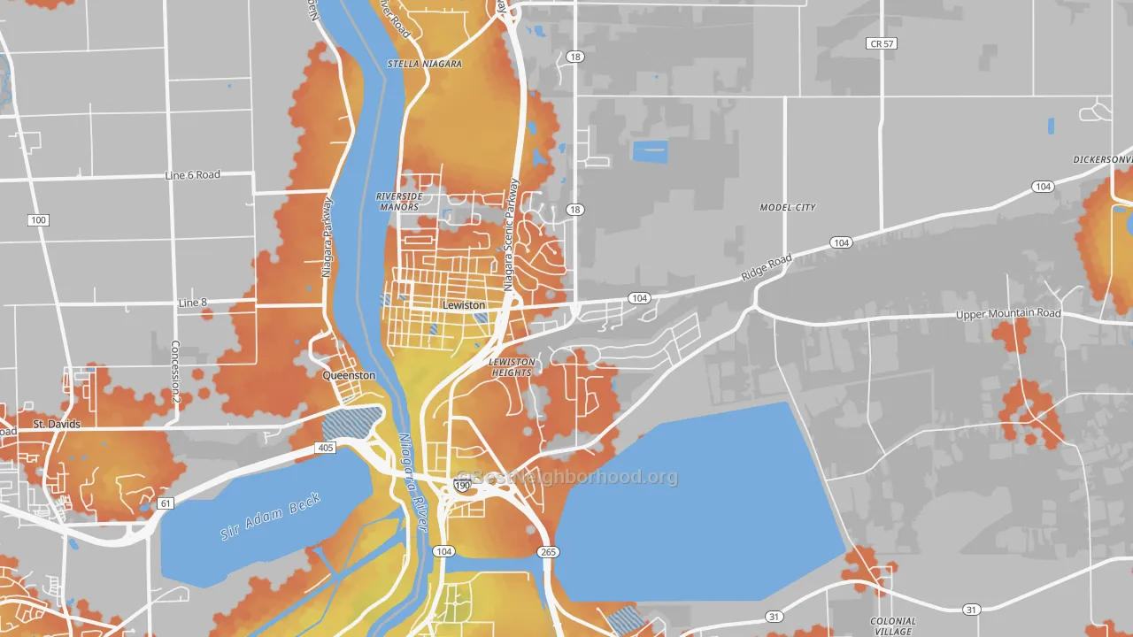 Bike Grade map of Lewiston, NY