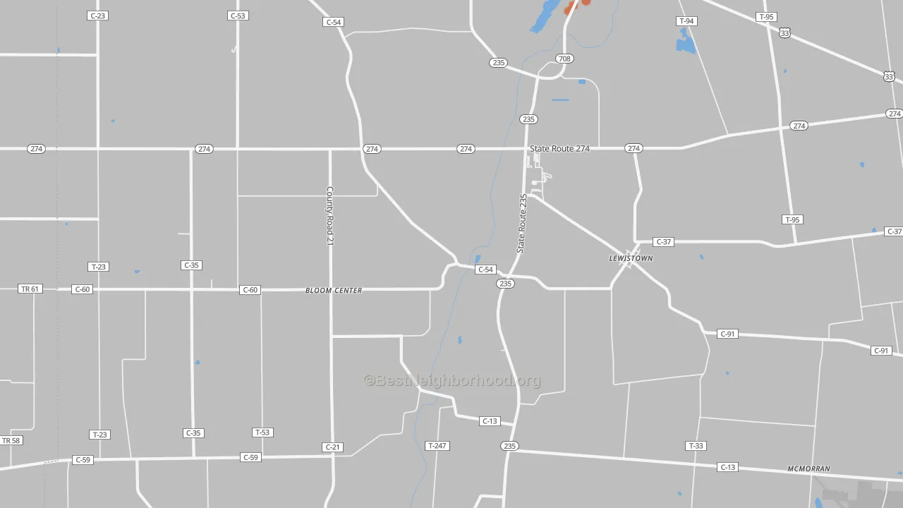 Bike Grade map of Lewistown, OH