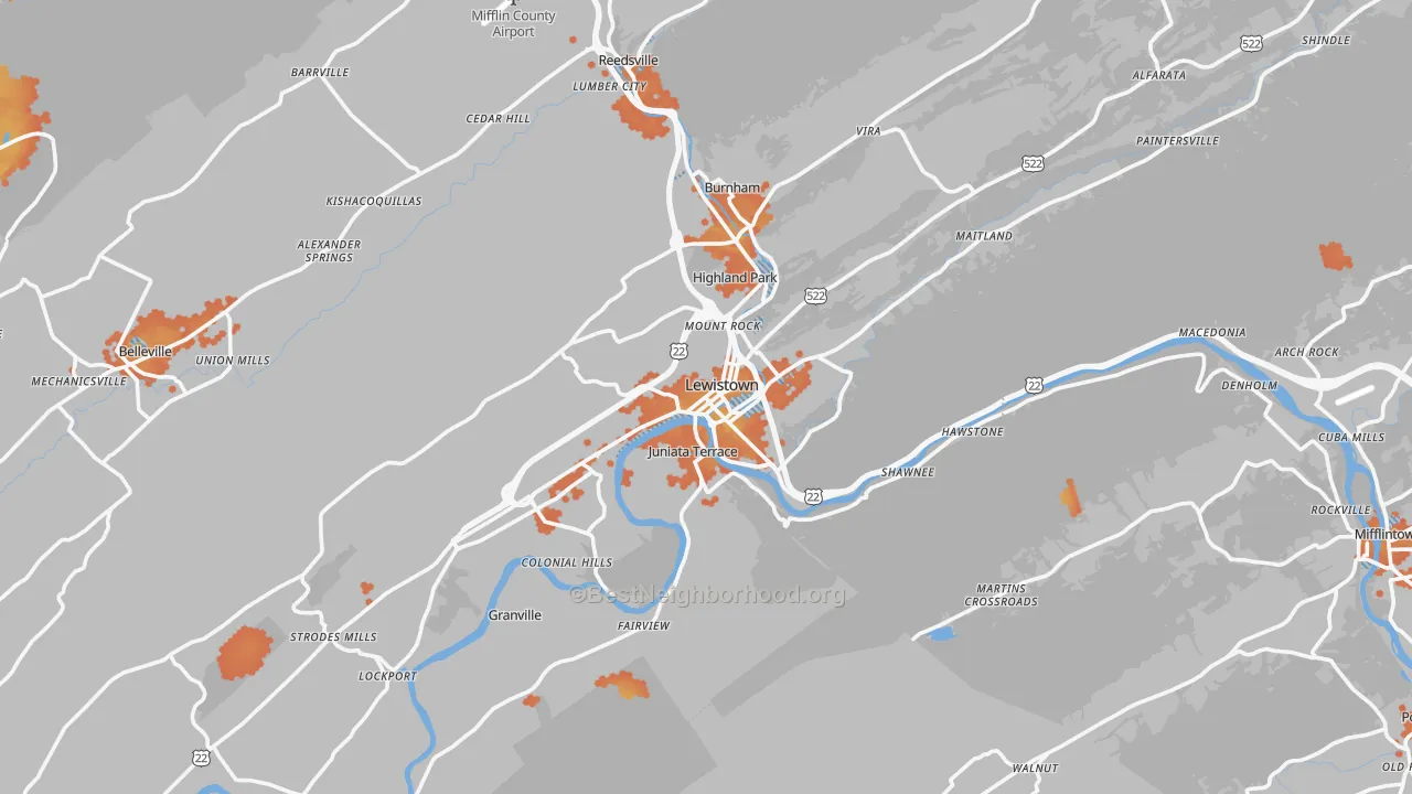 Bike Grade map of Lewistown, PA