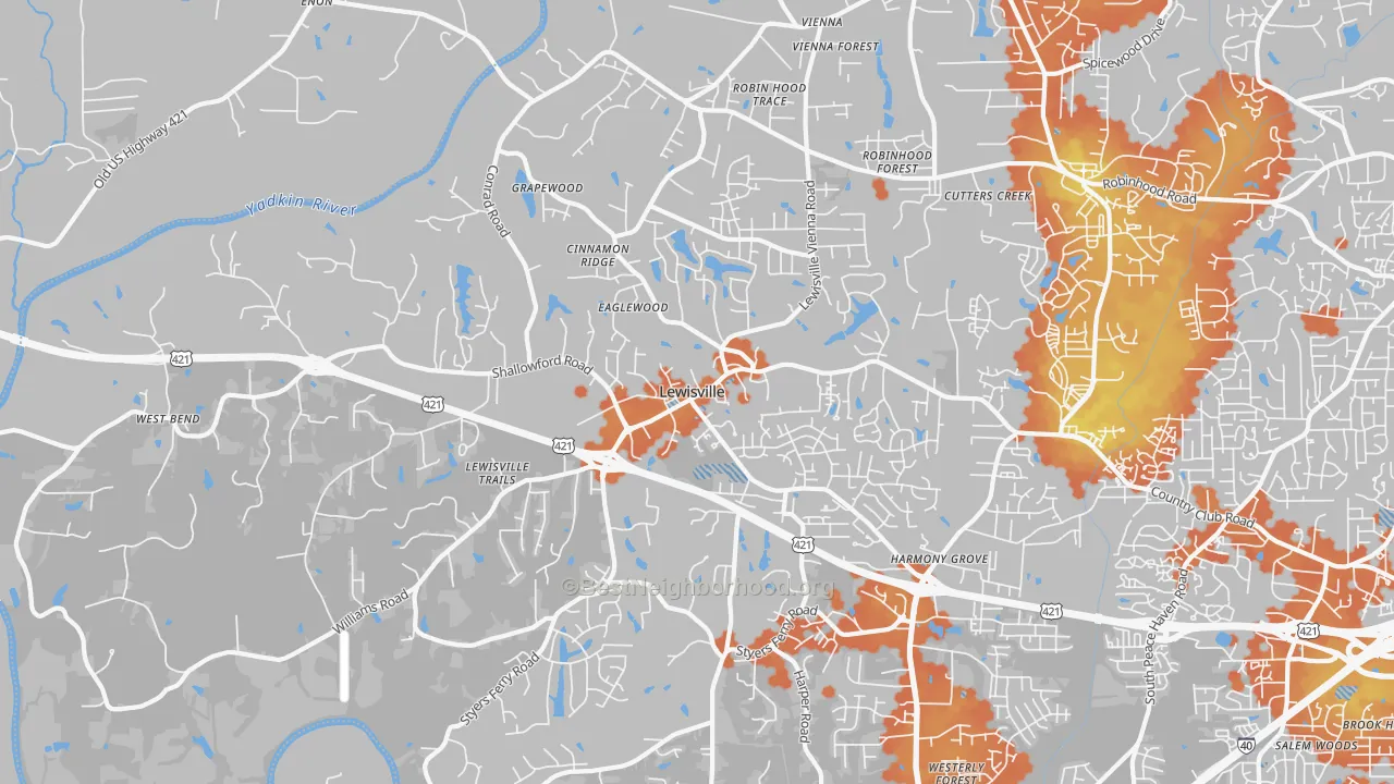Bike Grade map of Lewisville, NC