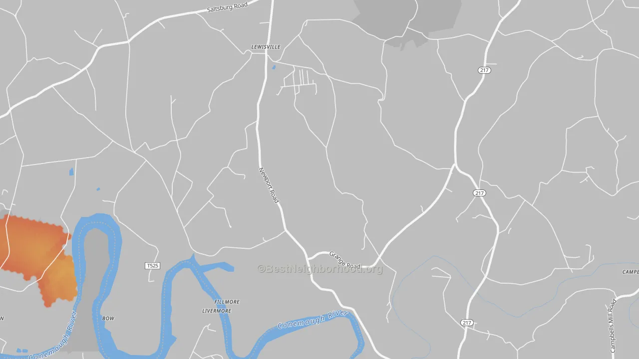 Bike Grade map of Lewisville, PA