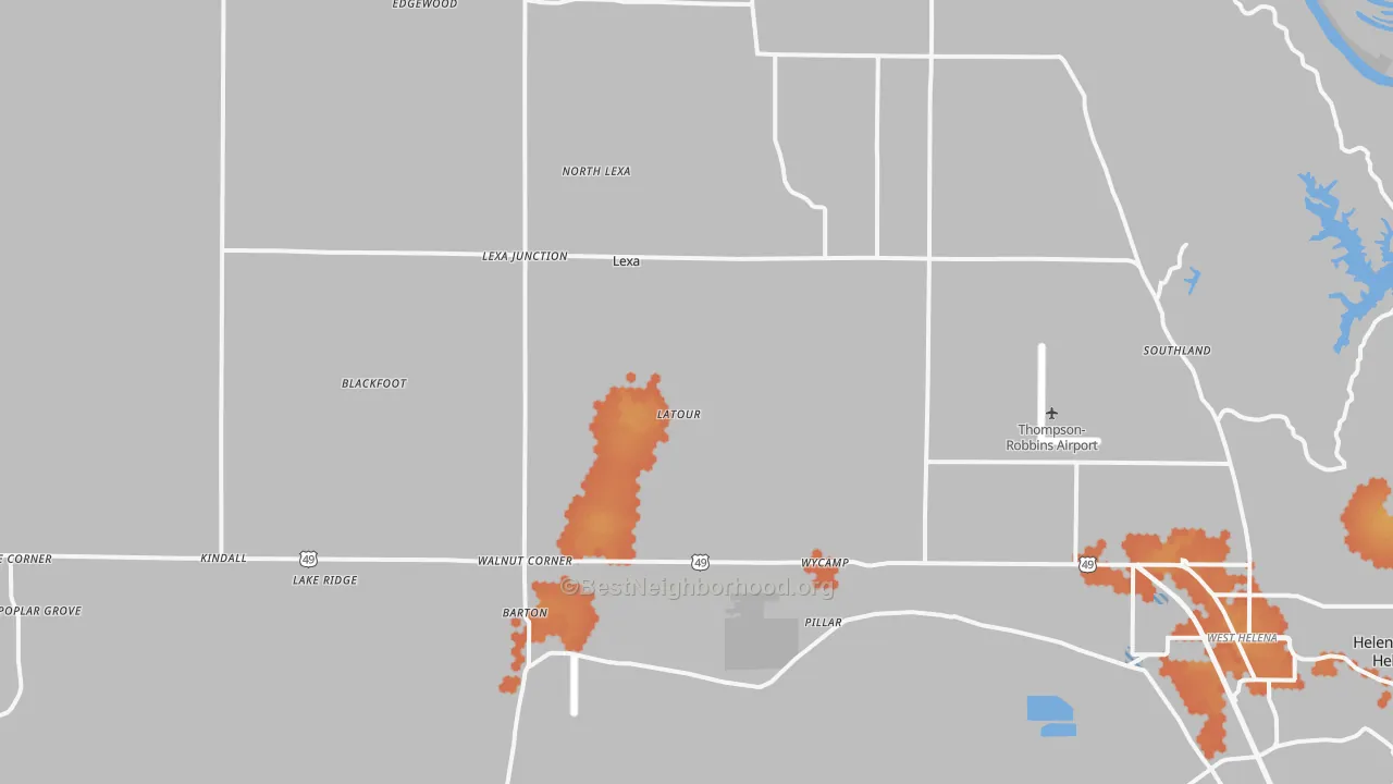 Bike Grade map of Lexa, AR