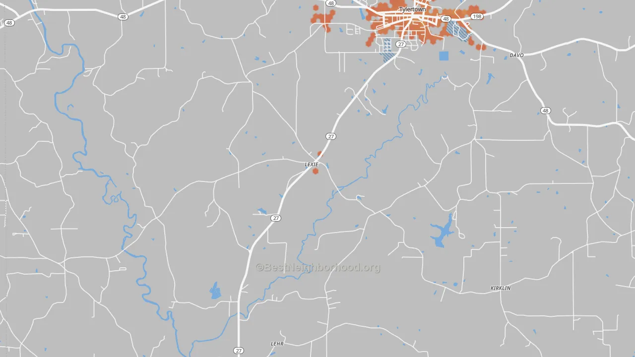 Bike Grade map of Lexie, MS