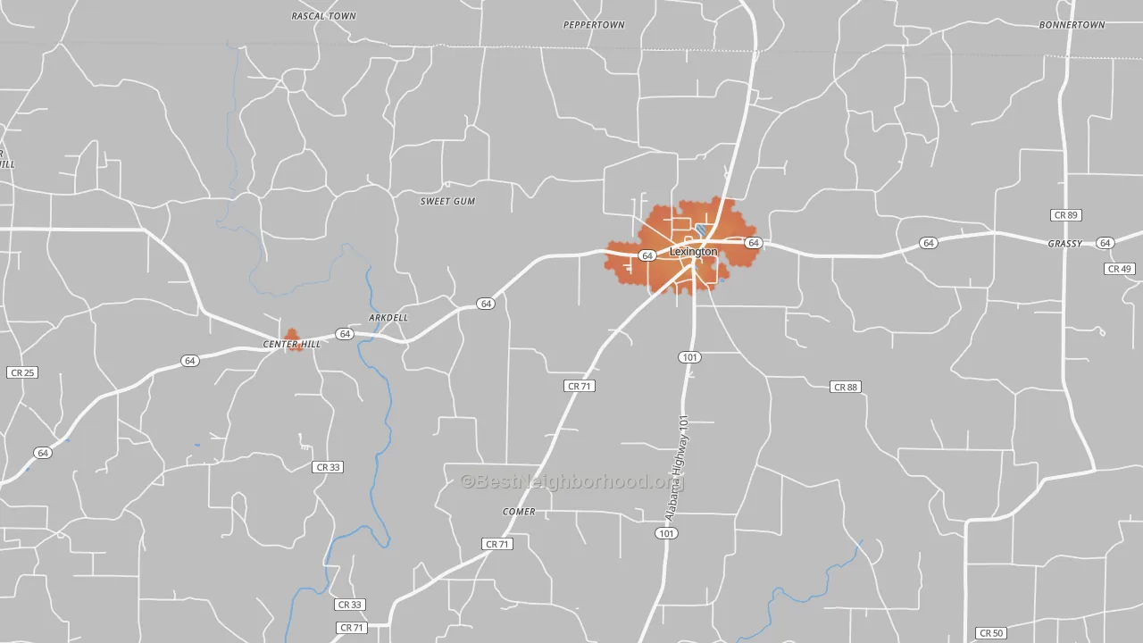 Bike Grade map of Lexington, AL
