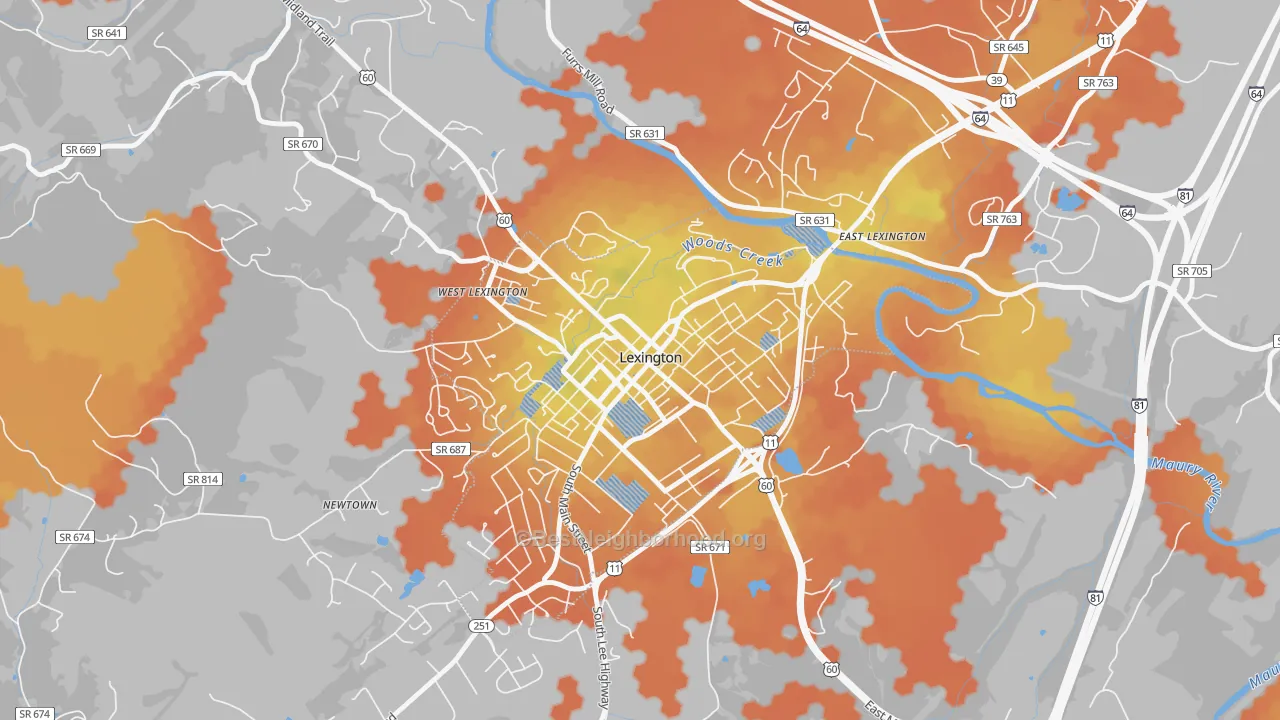 Bike Grade map of Lexington City, VA
