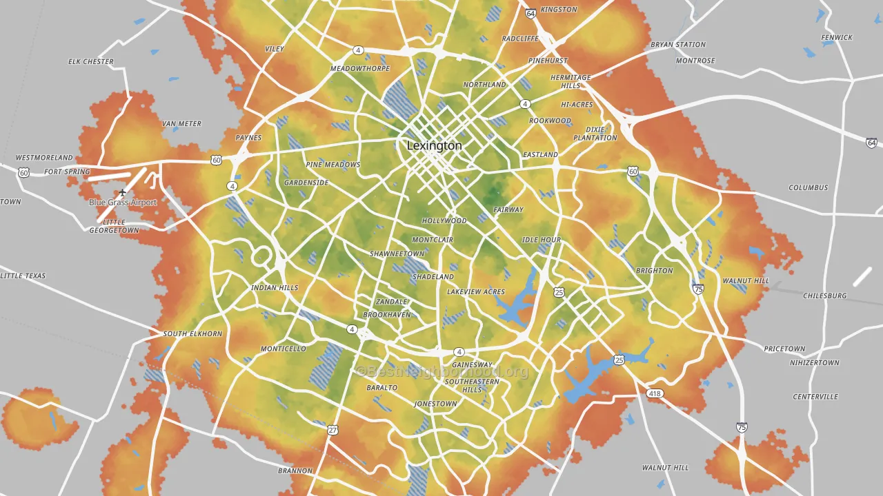 Bike Grade map of Lexington, KY