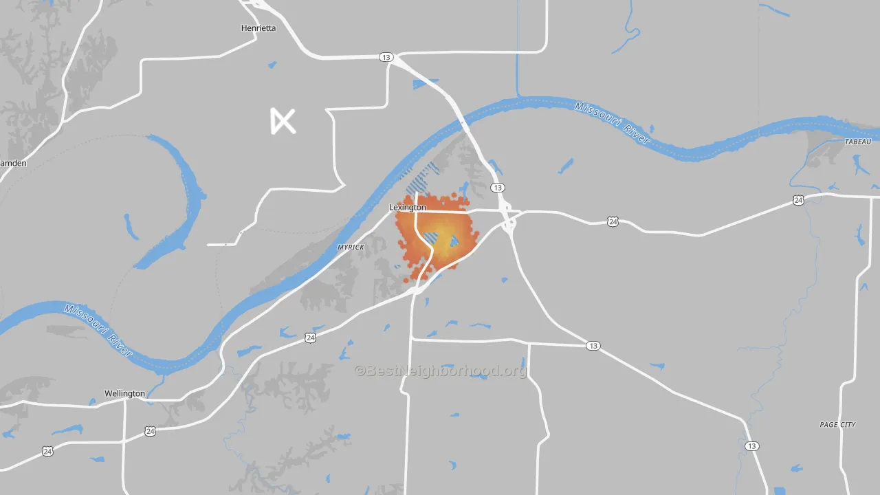 Bike Grade map of Lexington, MO
