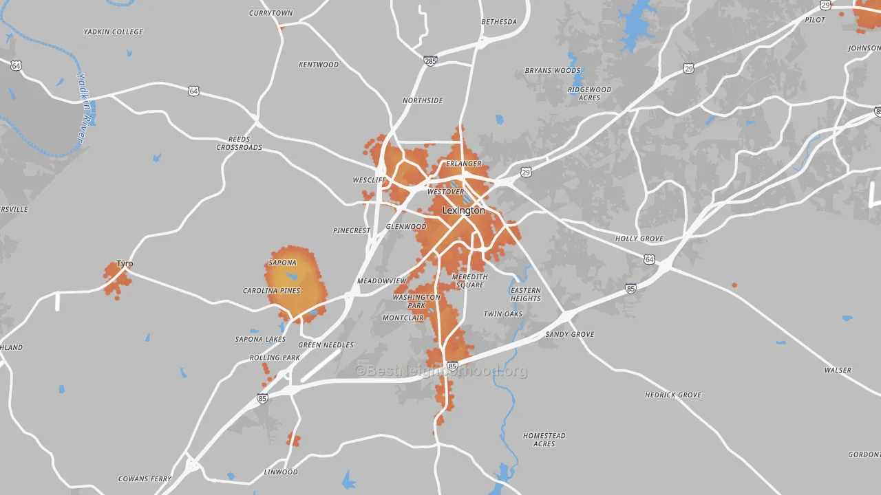 Bike Grade map of Lexington, NC