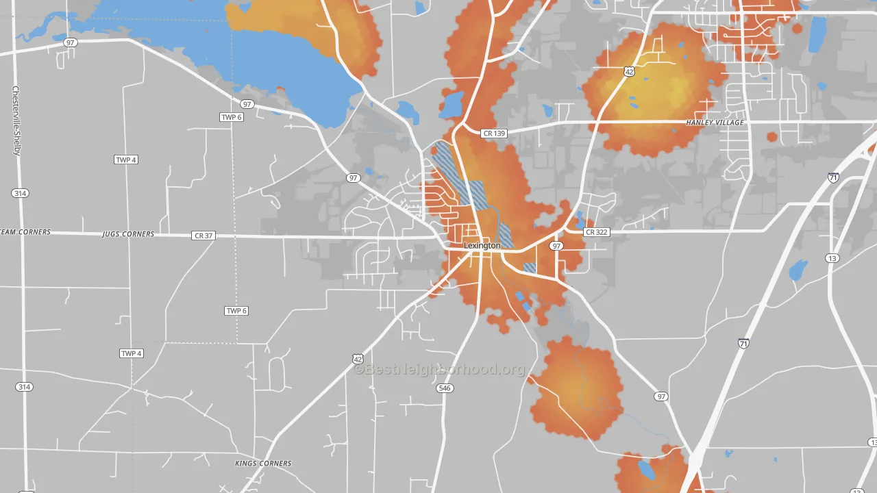 Bike Grade map of Lexington, OH