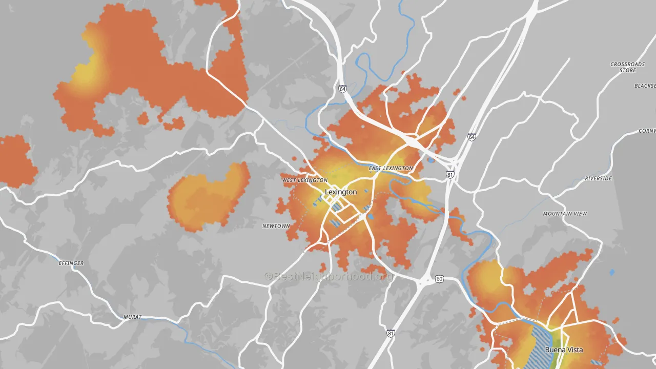Bike Grade map of Lexington, VA