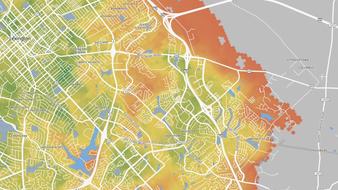 Bike Grade map of Liberty Area, Lexington, KY