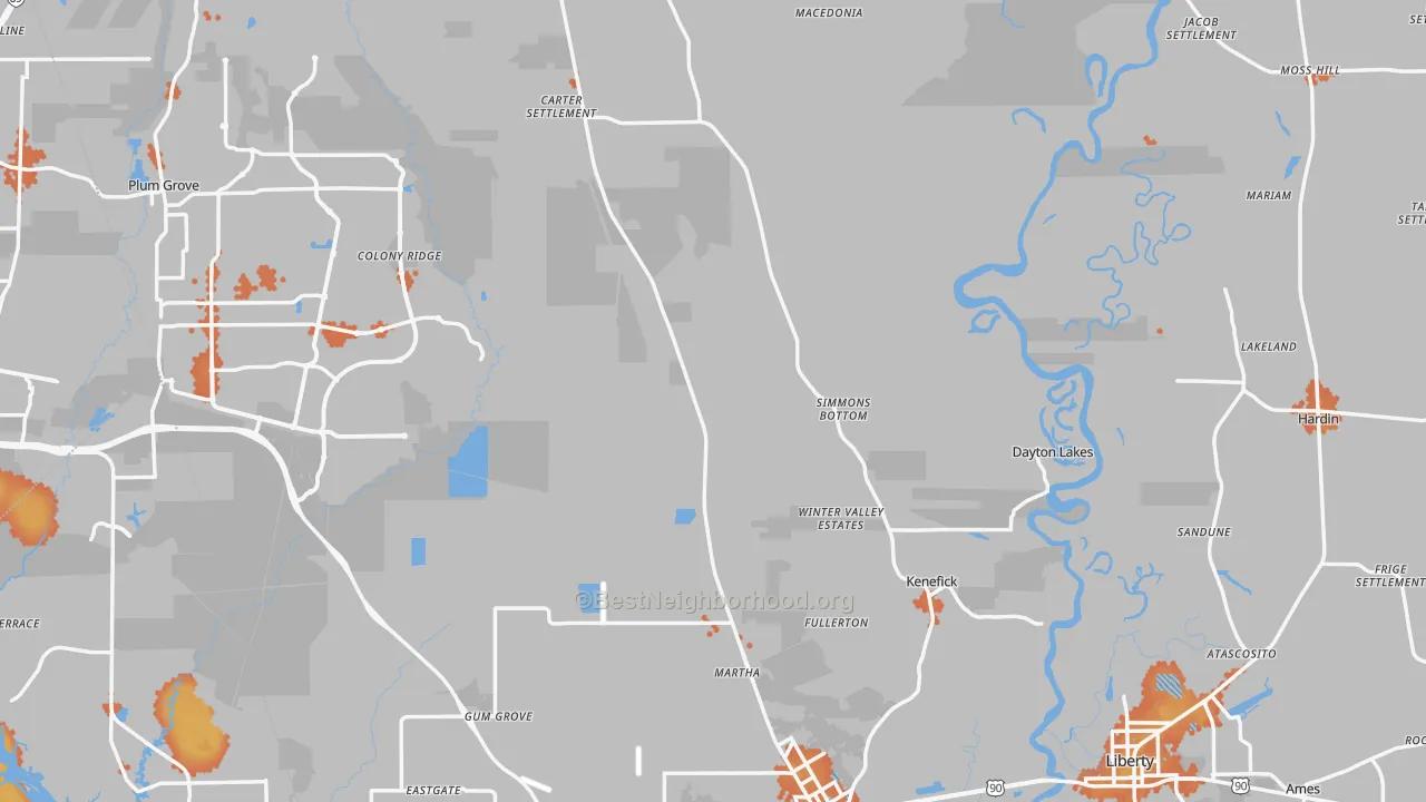 Bike Grade map of Liberty County, TX