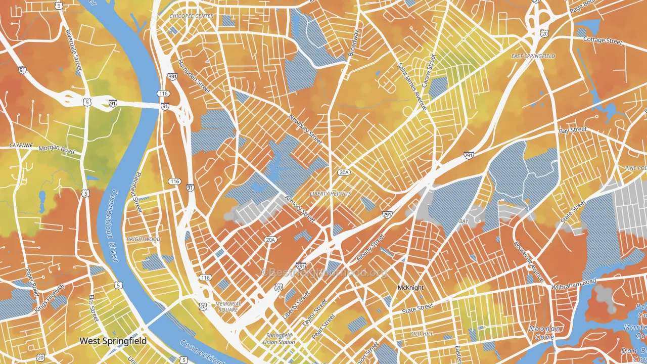 Bike Grade map of Liberty Heights, Springfield, MA