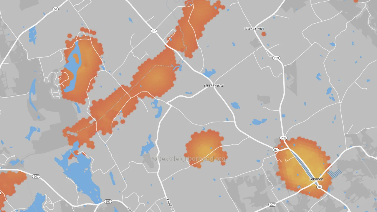 Bike Grade map of Liberty Hill, CT
