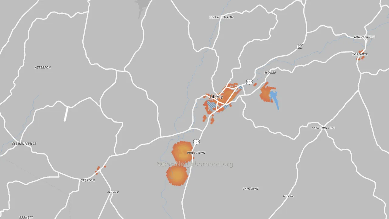 Bike Grade map of Liberty, KY
