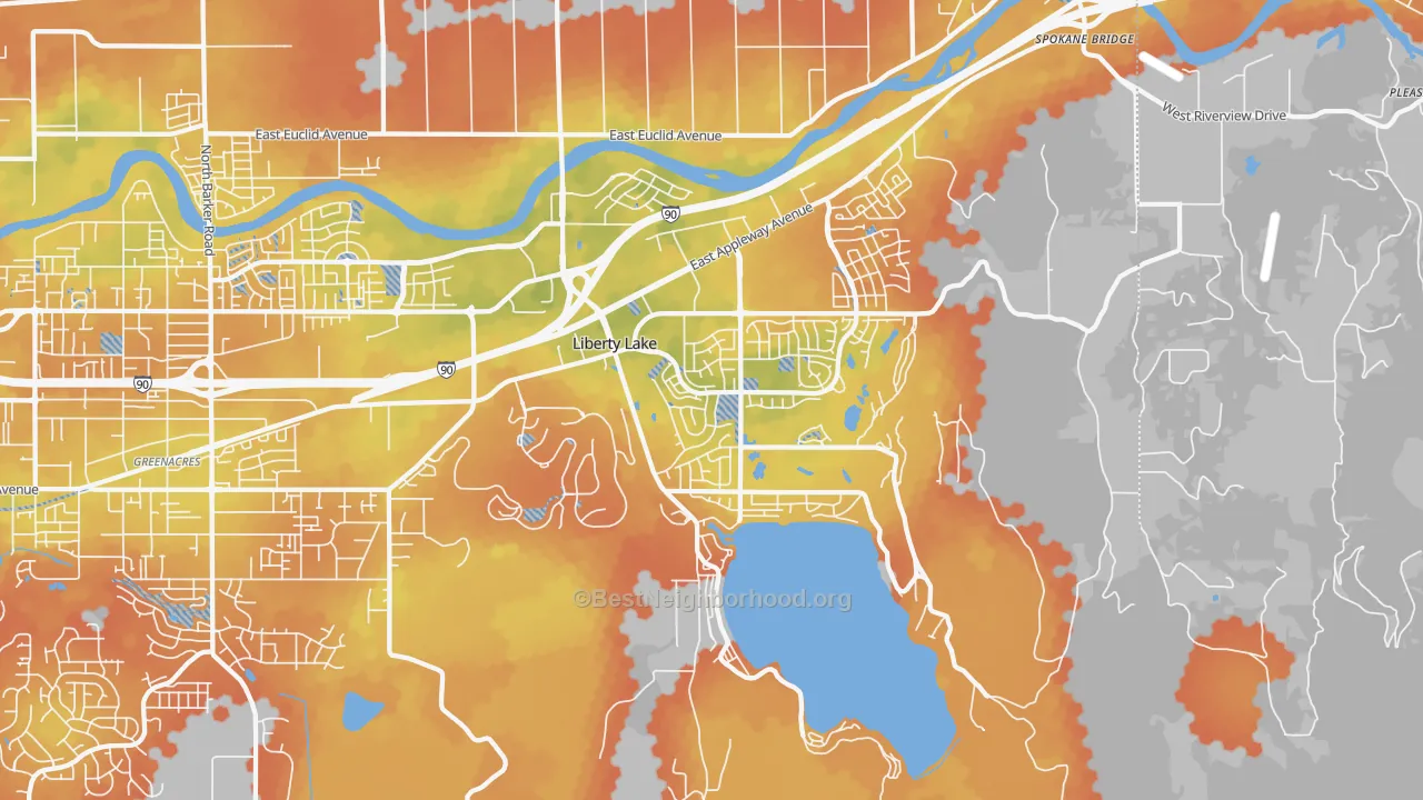 Bike Grade map of Liberty Lake, WA