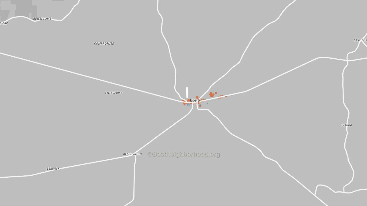 Bike Grade map of Liberty, MS