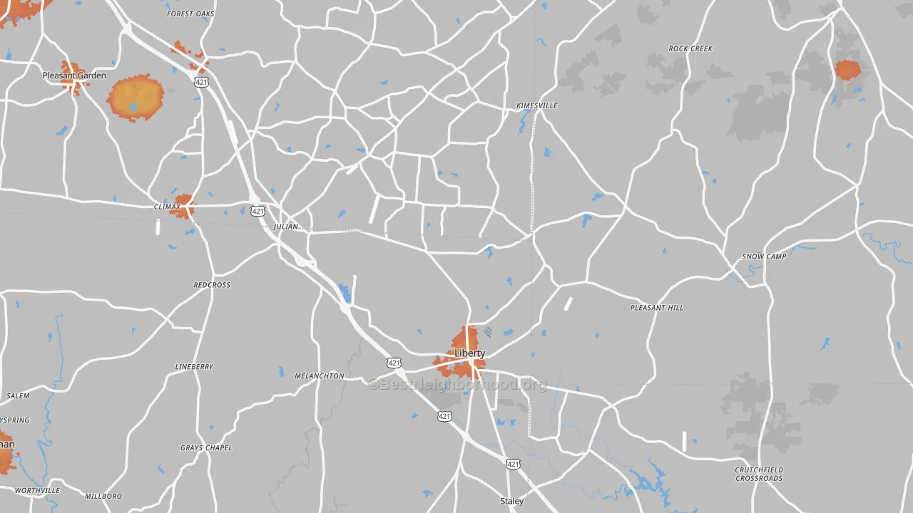 Bike Grade map of Liberty, NC