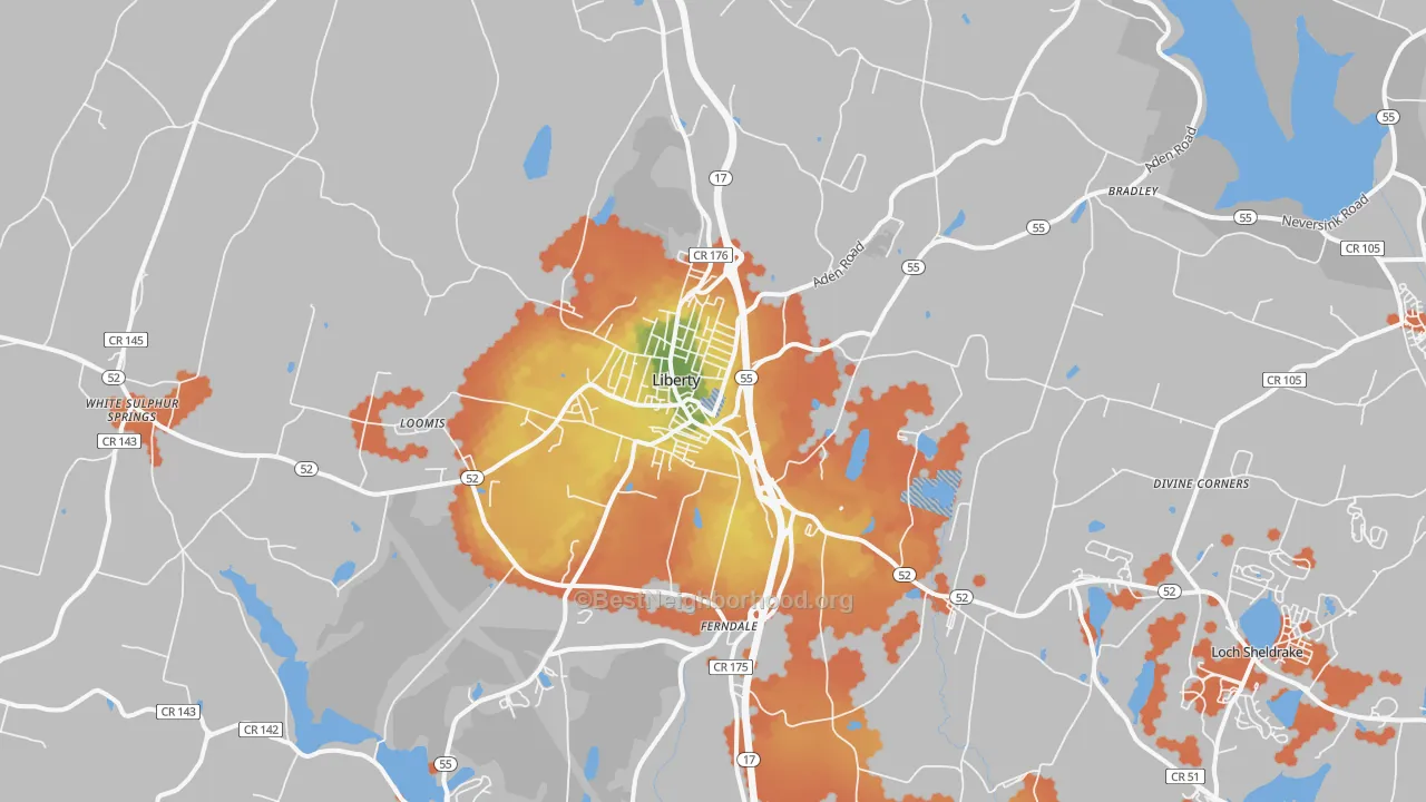 Bike Grade map of Liberty, NY