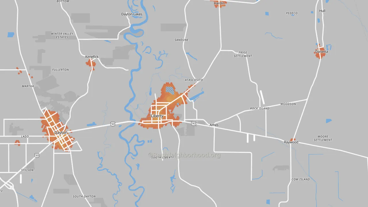 Bike Grade map of Liberty, TX
