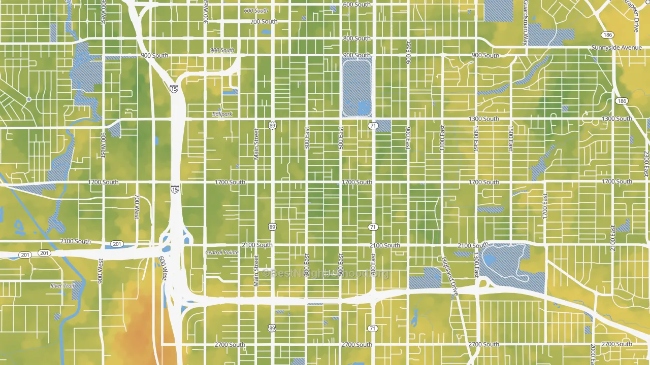 Bike Grade map of Liberty Wells, Salt Lake City, UT