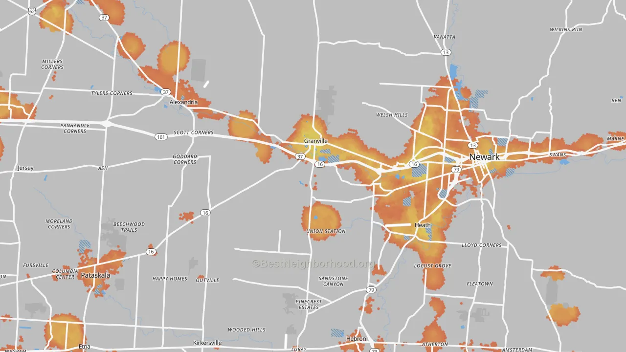 Bike Grade map of Licking County, OH